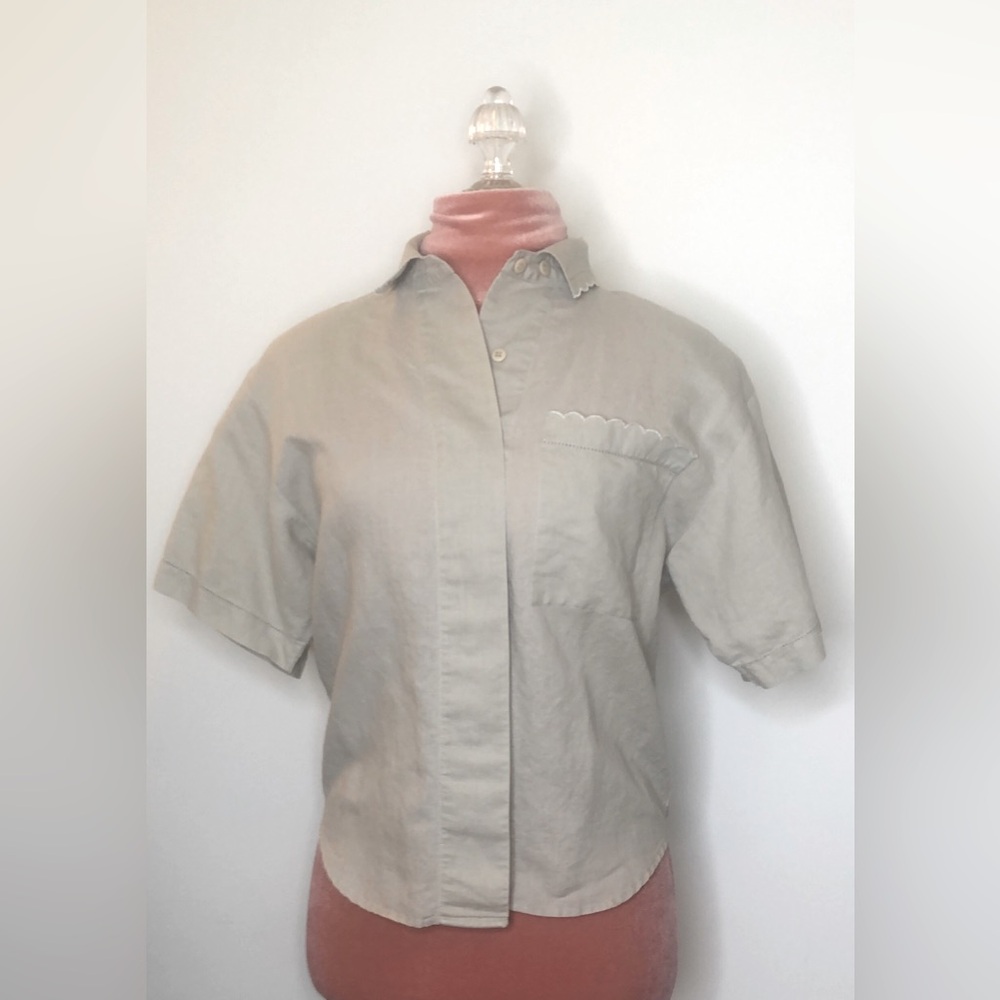 Ivy Club Classics Vintage Short Sleeve Button down Top Tan Size M